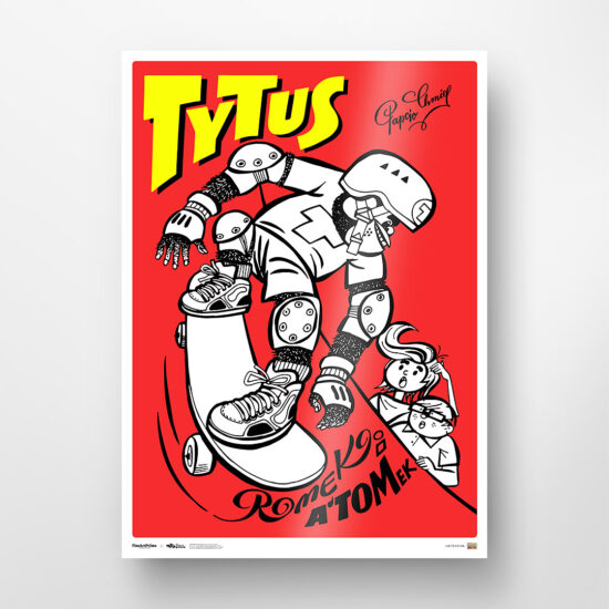 Collectible poster from the comic book Tytus, Romek i A'Tomek - "Tytus on a skateboard"