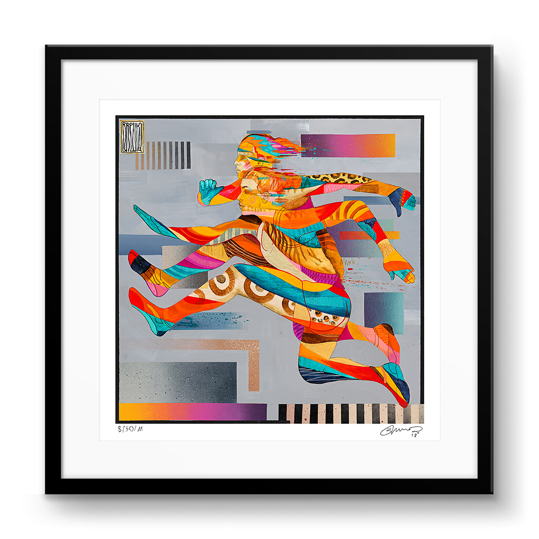 "Against All Odds" by Wojciech Brewka — a dynamic scene of runners overcoming obstacles.