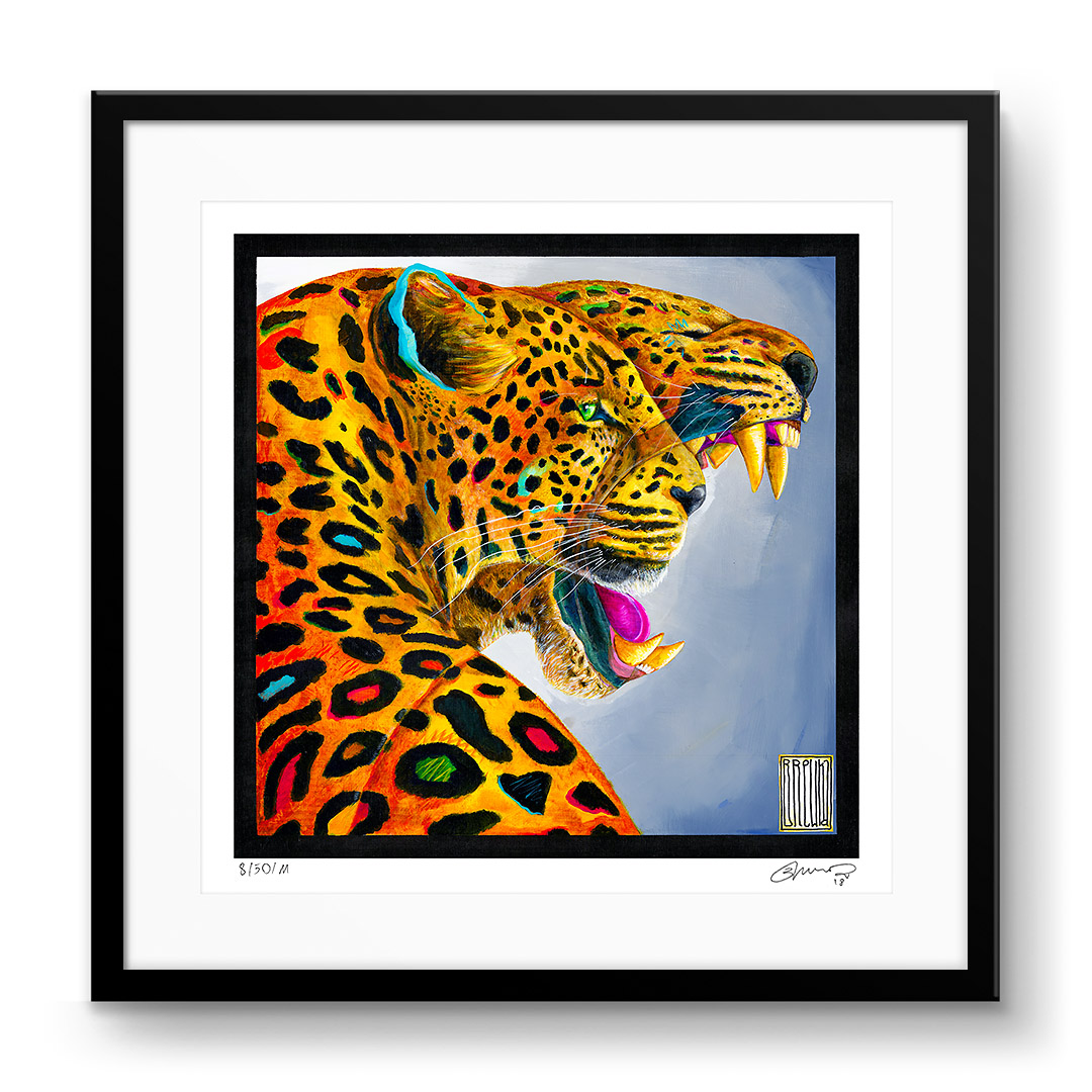 "Backup" by Wojciech Brewka - two overlapping jaguars depicting dynamic harmony and contrast.