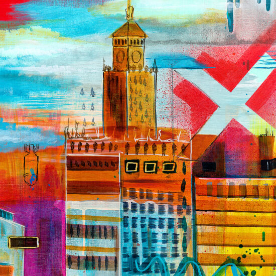 "Generation X" autorstwa Wojciecha Brewki — kolorowa kompozycja przedstawiająca centrum miasta Warszawa.