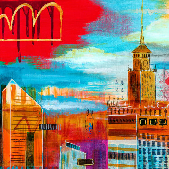 "Generation X" autorstwa Wojciecha Brewki — kolorowa kompozycja przedstawiająca centrum miasta Warszawa.